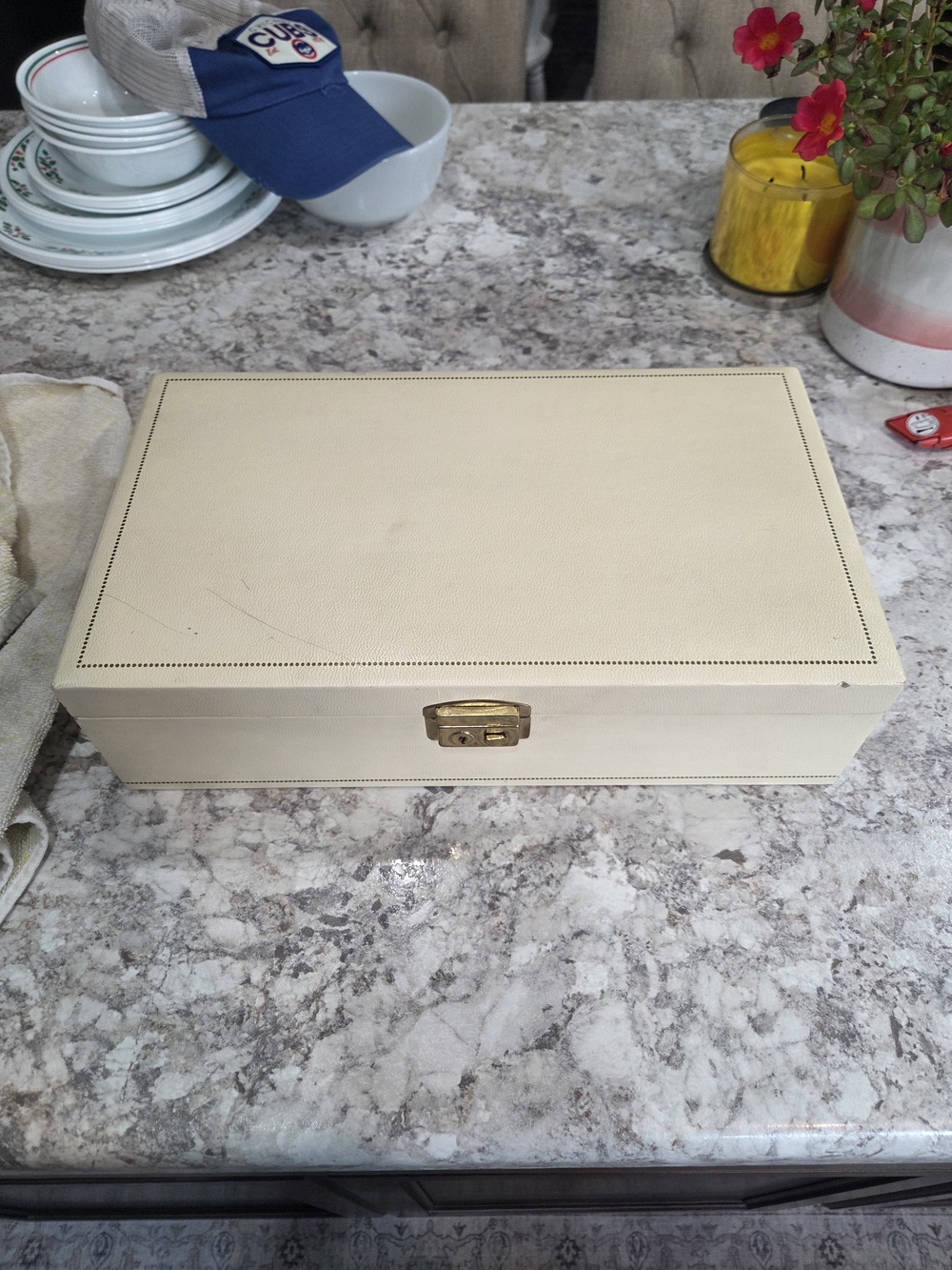 60's Vintage MCM 2 Tier Ivory Jewelry Box Red Velvet Interior MCM